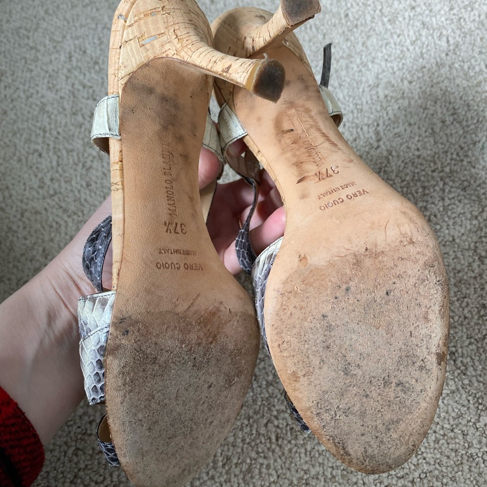 Manolo Blahnik Python Cork Slingback Heels - image 5